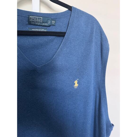 Polo Ralph Lauren Men’s Pima Cotton Sweater Vest Blue w/ Yellow Pony Sz 3XB - Picture 2 of 6
